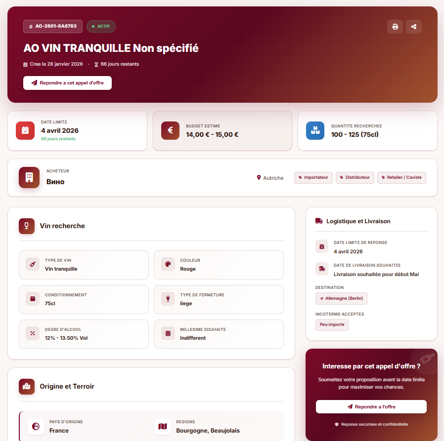 Filtres de recherche appels d'offres