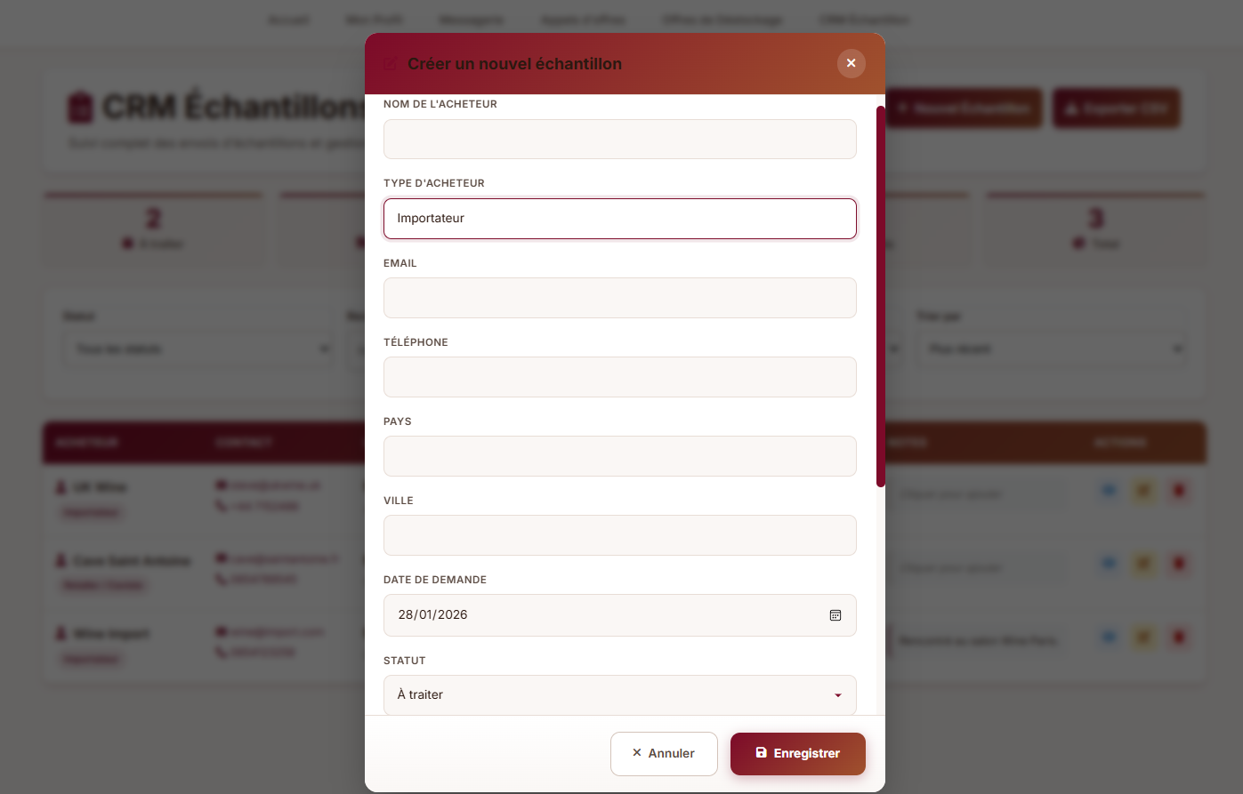 Suivi envois échantillons